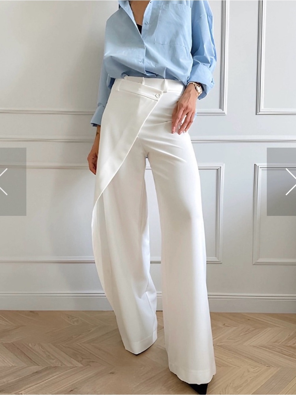 Commense White Asymmetrical Wrap Wide-Leg Pants